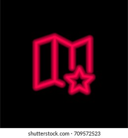 Map red glowing neon ui ux icon. Glowing sign logo vector