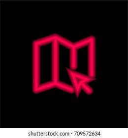 Map red glowing neon ui ux icon. Glowing sign logo vector