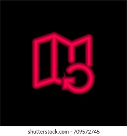 Map red glowing neon ui ux icon. Glowing sign logo vector