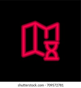 Map red glowing neon ui ux icon. Glowing sign logo vector