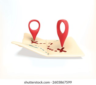 map with red location pin 3d icon. map with pin isolated vector 3d illustration.
