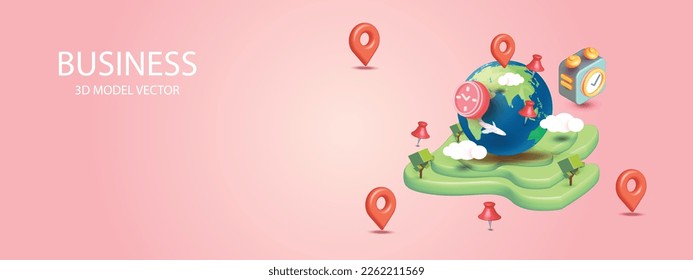map and red pin buy sell land business pink background
