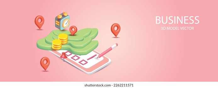 map and red pin buy sell land business pink background