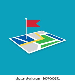 map with red pin flag - vector illustration