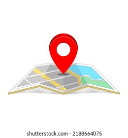 Map with a red pin isolated on white