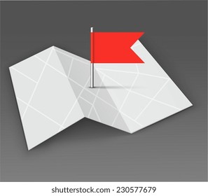 Map with red pin on a dark background