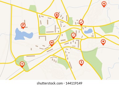 Map with red pin pointers