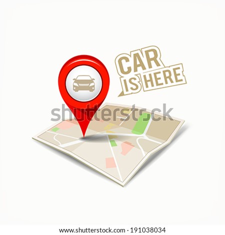 Map red pointer with my car design background, vector illustration