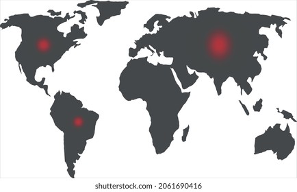 Map with red zones vector. Infection on the planet. Marked areas on the map.