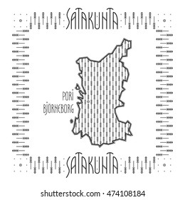 Map of region in Finland with names of the region and its main city in English, Finnish, and Swedish. Vector illustration.