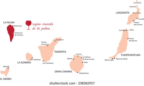 map region of la palmai in Canary Islands