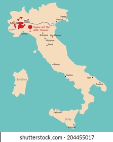 map region of piemonte in Italy