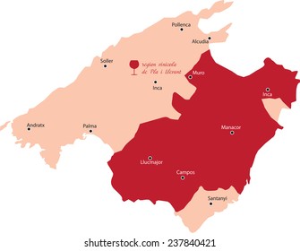 map region of pla i llevant in Mallorca in Spain