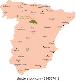 map region of Ribera del Duero in Spain