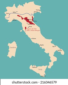 map region of romanio in Italya 