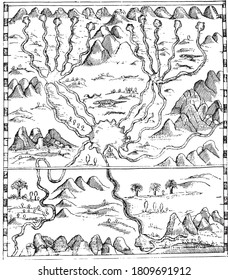 Map of the region of the sources of the Nile according to the conception of the Arabs, From the Universe and Humanity, 1910.