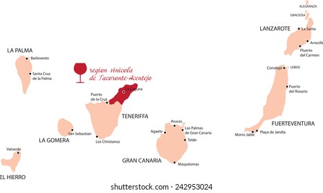 map region of tacoronte-acentejo  in Canary Islands