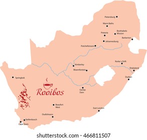 map region of tea Rooibos in South Africa