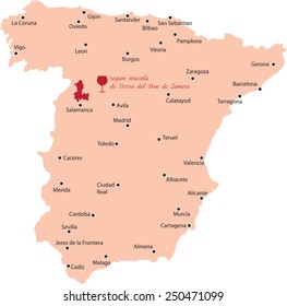 map region of Tierra del Vino de Zamora in Spain