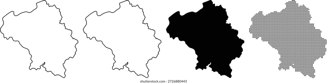 Mapa de la región en varios estilos - contorno, relleno, semitono