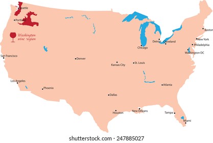 map region of Washington in United States