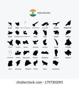 Map of regions in India. Graphic element Illustration template designs
