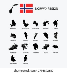 Map of regions in Norway graphic element Illustration template designs
