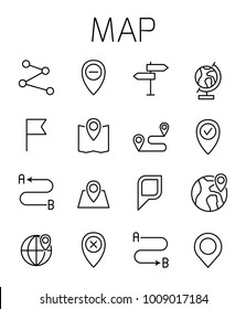 Map related vector icon set. Well-crafted sign in thin line style with editable stroke. Vector symbols isolated on a white background. Simple pictograms.