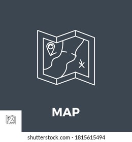 Map Related Vector Thin Line Icon. Isolated on Black Background. Vector Illustration.
