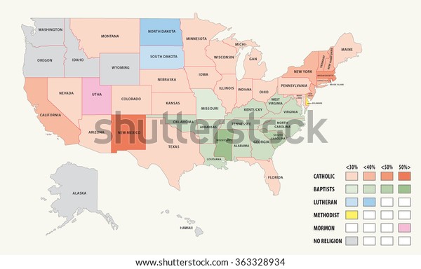 Map Religion United States America Stock Vector (Royalty Free) 363328934