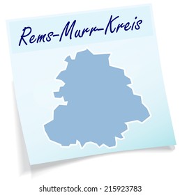 Map of Rems-Murr-Kreis as sticky note in blue