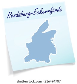 Map of Rendsburg-Eckernfoerde as sticky note in blue