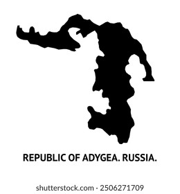 Map of Republic of Adygea. Russia. Black and white silhouette isolated on white background. Vector illustration.