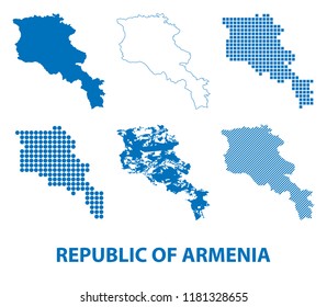 map of Republic of Armenia - vector set of silhouettes in different patterns. Graphic illustration as template infographics and silhouette for travel theme