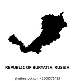 Map of Republic of Buryatia. Russia. Black and white silhouette isolated on white background. Vector illustration.