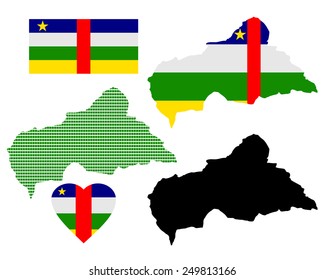 Map of the Republic of the Central African Republic and the different types of characters on a white background 