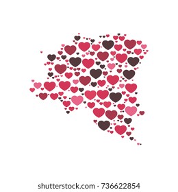 map of republic of the congo filled with hearts of different sizes and colors