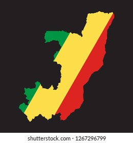 Map of Republic of the Congo with an official flag. Illustration on black background