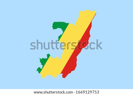 Map of Republic of the Congo on a blue background, Flag of Republic of the Congo on it.
