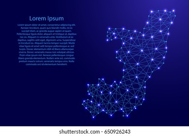 Map of Republic of the Congo from polygonal blue lines and glowing stars vector illustration