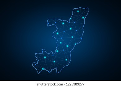 Map of Republic of the Congo from Polygonal wire frame low poly mesh, contours network line, luminous space stars, design sphere, dot and structure. Vector Illustration EPS10.