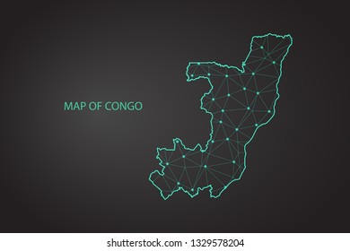 Map of Republic of the Congo from Polygonal wire frame low poly mesh, contours network line, luminous space stars, design sphere, dot and structure. Vector Illustration EPS10. - Vector