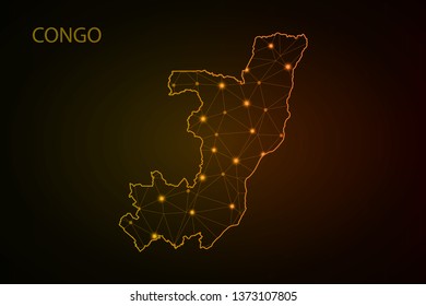 Map of Republic of the Congo from Polygonal wire frame low poly mesh, contours network line, luminous space stars, design sphere, dot and structure. Vector Illustration EPS10. - Vector - Vector