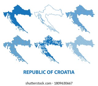 map of Republic of Croatia - vector set of silhouettes in different patterns. Graphic illustration as template infographics and silhouette for travel theme