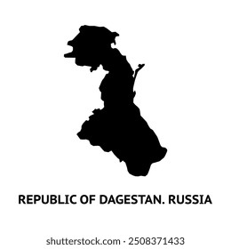 Mapa da República do Daguestão. Rússia. Silhueta preta e branca isolada no fundo branco. Ilustração vetorial.