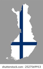 Mapa de la República de Finlandia con colores de bandera, aislado sobre un fondo gris, archivo EPS editable y escalable, fácil de imprimir y para diversas necesidades de diseño