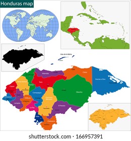 Map of the Republic of Honduras with the departments