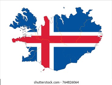 Map Of Republic of Iceland With Flag Isolated On White Background.