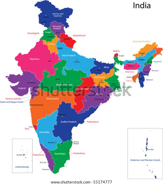 Indian Map With States Marked Colorful India Political Map Clearly Labeled Stock Vector (Royalty Free)  318352538 | Shutterstock