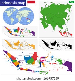 Map of the Republic of Indonesia with the provinces colored in bright colors